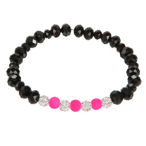 Pulsera Con Rondel Negro Y Caucho Rosa Neon