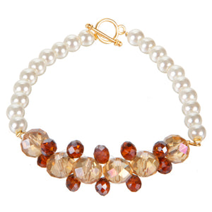 Pulsera Tejida Con Perla Y Rondel Miel