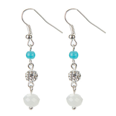 Aretes Largos Plata Con Cuenta Redonda Cristal