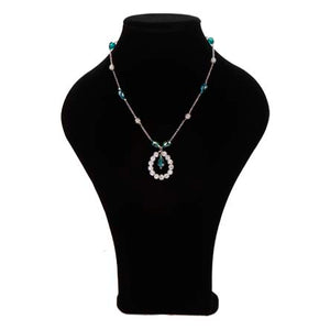 Collar De Cadena Con Gotas De Cristal Turquesa Y Cuenta Redonda
