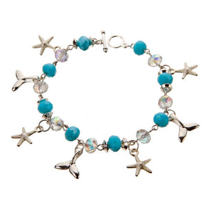Pulsera Cristal-Azul Con Dijes Del Mar Plata