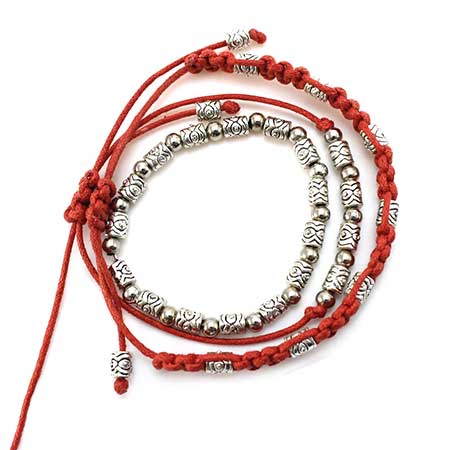 Pulsera Plata Con Cordón Rojo