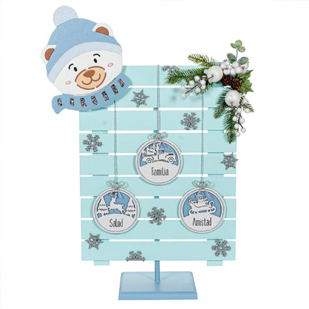 Letrero Deseos Oso Navideño Azul