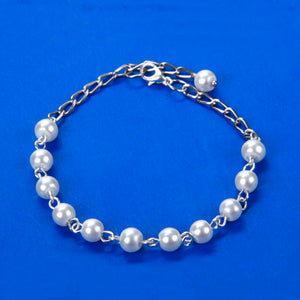 Pulsera Con Perlas Y Cadena Blanco-Plata