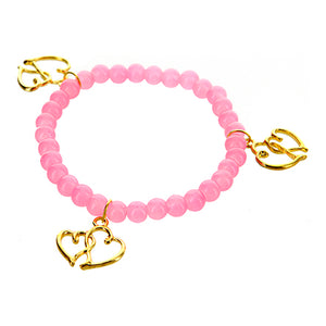 Pulsera Rosa Con Dijes Doble Corazón