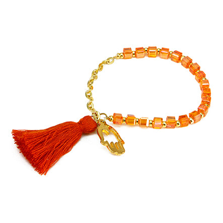 Pulsera Naranja Con Borla Y Manita