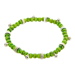 Pulsera Verde Con Cuenta Colgante Plata