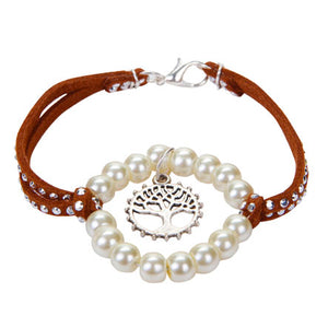 Pulsera Imitación Gamuza Con Círculo De Pelas