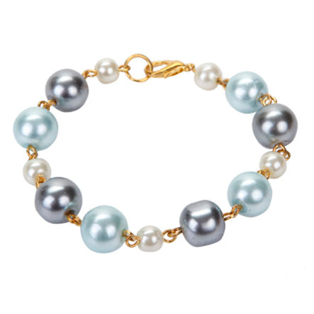 Pulsera De Perlas Azul Claro-Gris