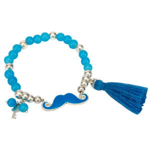 Pulsera Con Borla Y Dije De Bigote Azul