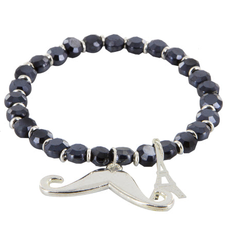 Pulsera Negro-Plata Con Dije De Bigote