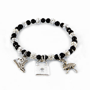 Pulsera Negro-Plata Con Dijes