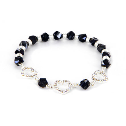 Pulsera Negro-Plata Con Dijes Con Cristales