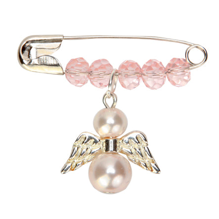 Distintivo Con Ángel De Alas Plata Y Perlas Rosa