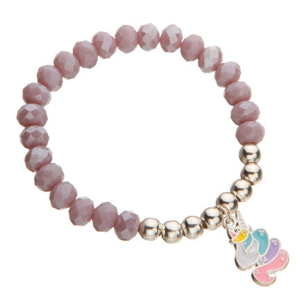 Pulsera Lavanda-Plata Y Dije Unicornio