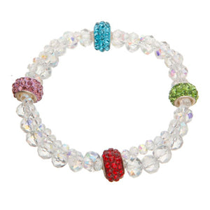 Pulsera Doble Con Rondeles Cristal Y Cuenta Piedra Multicolor