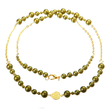 Collar Verde-Oro Con Perlas Destello