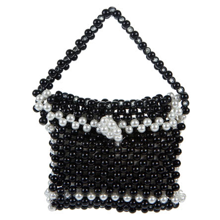 Bolsita Tejida Con Perlas Negras Y Blancas