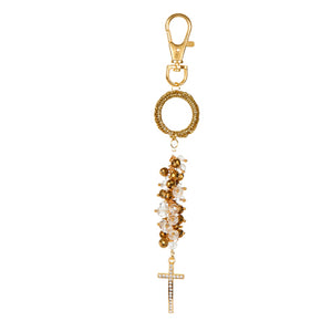 Llavero Dorado Con Cristal Y Cruz Con Piedra