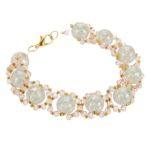 Pulsera Tejida Con Cuenta Cristal Y Rondel  Rosa