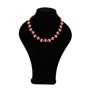 Collar Tejido Con Perla Destellos Rosa