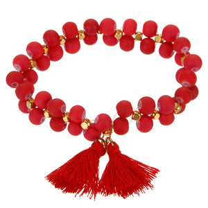 Pulsera Con Cuenta Caucho Rojo Y Borlas