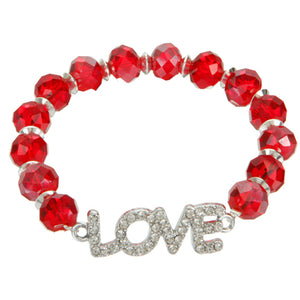 Pulsera Con Rondel Rojo Y Dije Love Plata