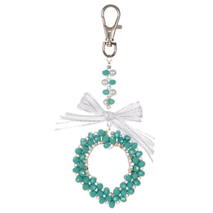 Llavero Corazón Tejido Jade Y Moño Blanco