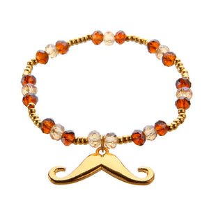 Pulsera Oro Con Cuentas Topacio-Miel Y Dije Bigote