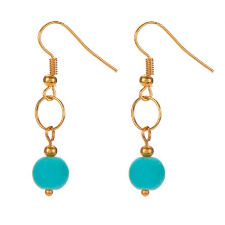 Aretes Oro Con Cuenta Caucho Turquesa