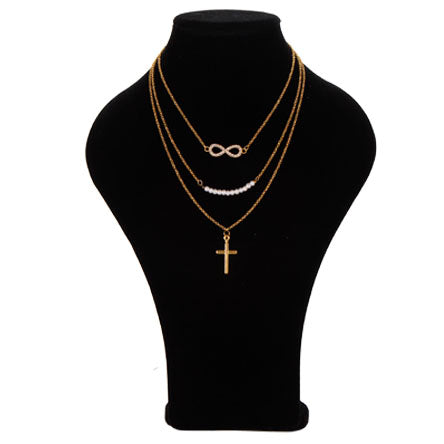 Collar De Cadena Triple Con Dijes Oro Y Perlas