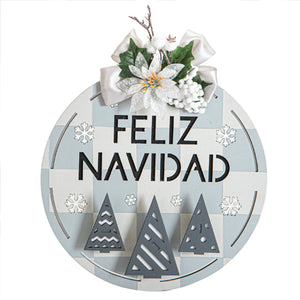 Esfera Feliz Navidad Pinos Gris/Blanco