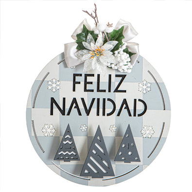 Fantasías Miguel Clave:FD25 Esfera Feliz Navidad Pinos Gris/Blanco