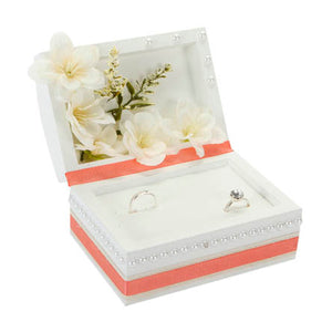 Cofre Para Anillos De Boda Con Magnolias Blanco/Coral