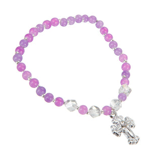 Pulsera Lila Con Cruz Plata