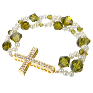 Pulsera Tejida Olivo Con Cruz Oro