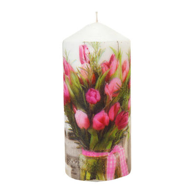 Fantasías Miguel Clave:GF58 Vela Decoupage Con Flores De Tulipán