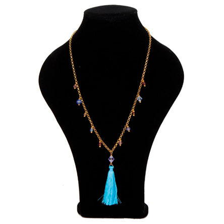 Collar De Cadena Con Cristales Preciosa Y Borla Azul