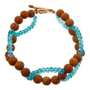 Pulsera Doble Con Cuentas De Madera Y Cuentas Rondel
