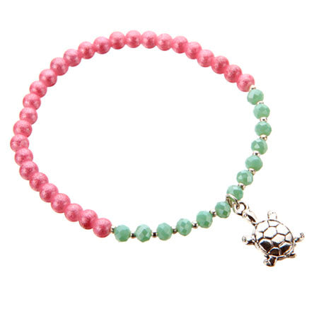 Pulsera Rosa-Menta Con Dije Tortuga