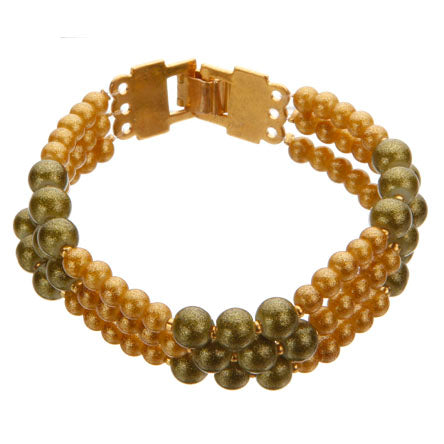 Brazalete Triple De Perlas Oro-Verde