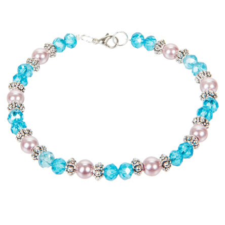 Pulsera Con Perla Lavanda Y Rondel Turquesa