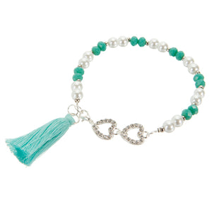Pulsera Con Dije Corazon, Perla Blanca Y Rondel Jade
