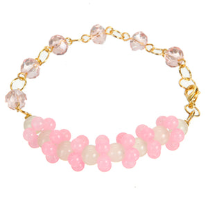 Pulsera Con Argollas Y Cuenta Brillante Rosa