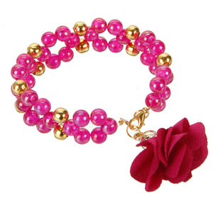 Pulsera Con Cuenta Cristal  Fiusha Y Cuenta Metalica