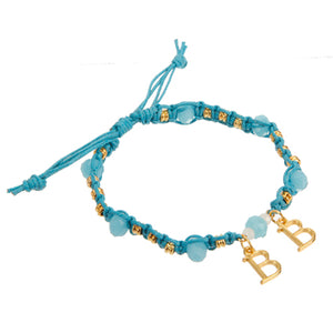 Pulsera Tejida Con Rondel Turquesa Y Dije De Letra