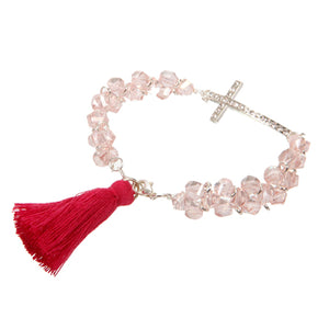 Pulsera Con Cuenta Cristal Escalera Rosa Y Borla