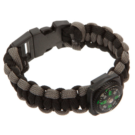 Pulsera Con Brujula Y Cordón Paracaidas Gris Y Negro