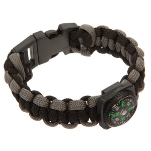 Pulsera Con Brujula Y Cordón Paracaidas Gris Y Negro