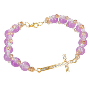 Pulsera Tejida Con Dije De Cruz Y Ronddel Cristal